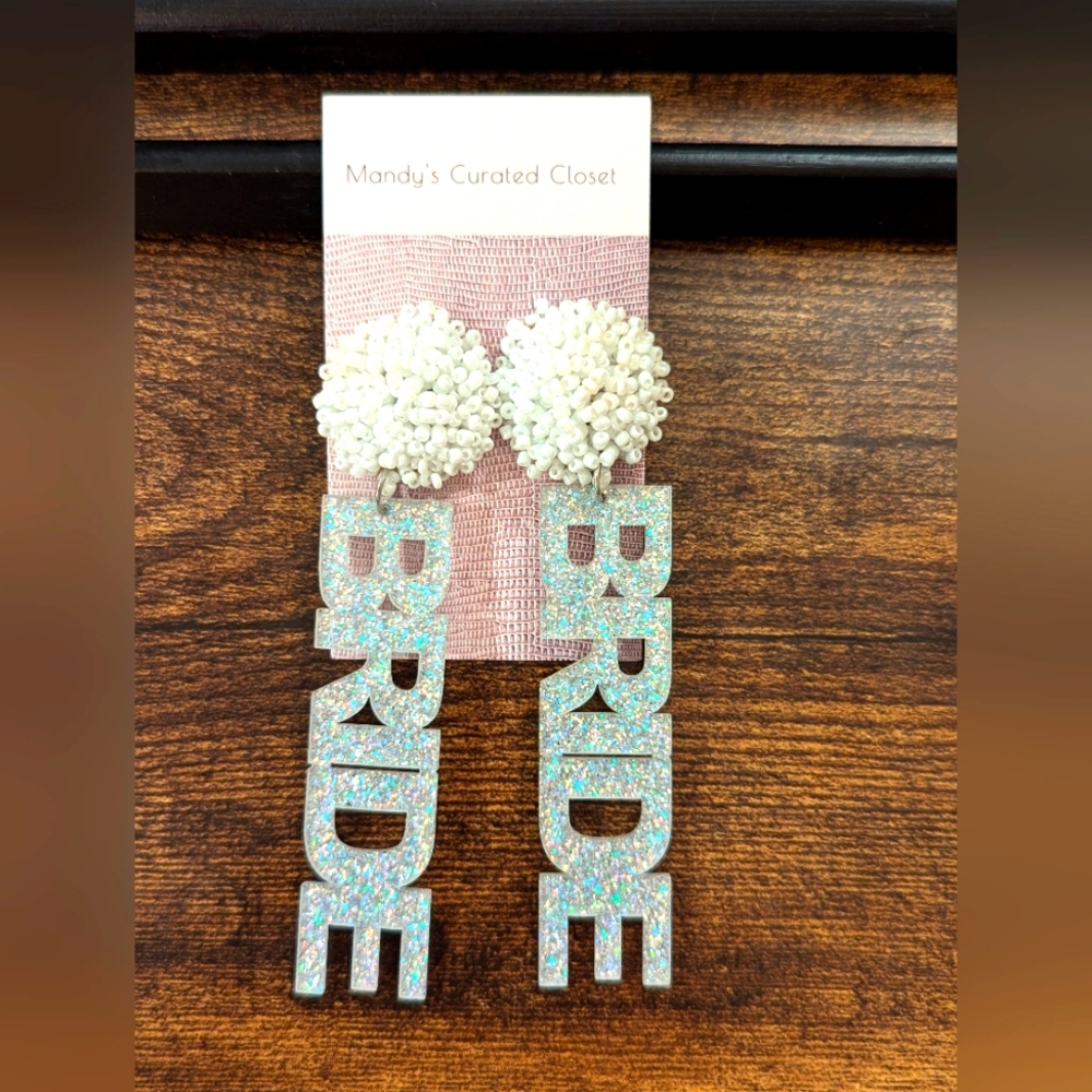 Beaded White and Silver Bride Earrings